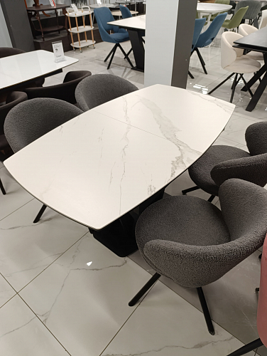 Стеклянный стол Вейл 140(180)х80 кристл статуарио / черный из шоурума 5